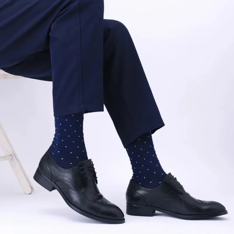 5 Pairs Mens Dress Socks Plus Large Size，High Quality Combed Cotton Crew Socks，Black Cool Argyle Breathable Casual Socks for Men
