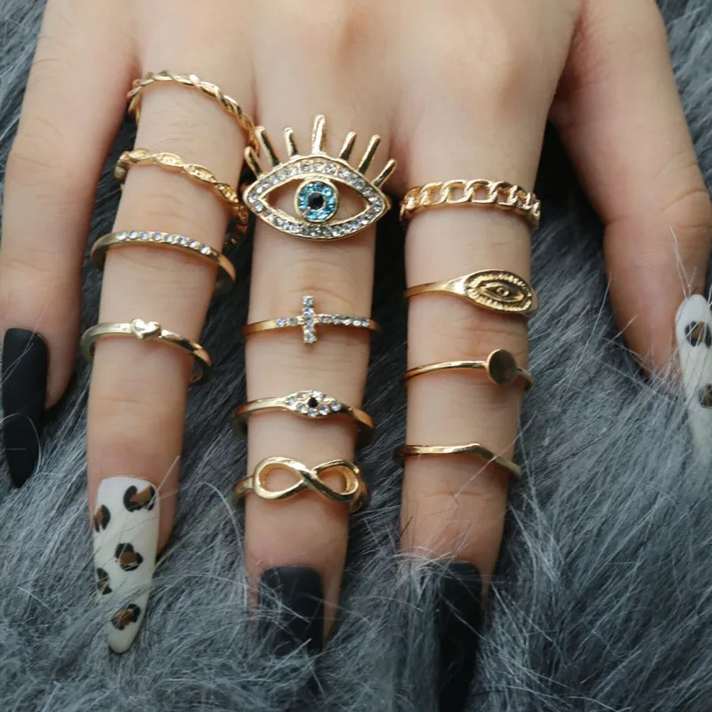 30 teil/los Großhandel Fabrik Vintage Shell Geschnitzte Blatt Finger Ringe Für Frauen Schwarz Emaille Große Blume Stern Mond Party Schmuck geschenk – Detail 10