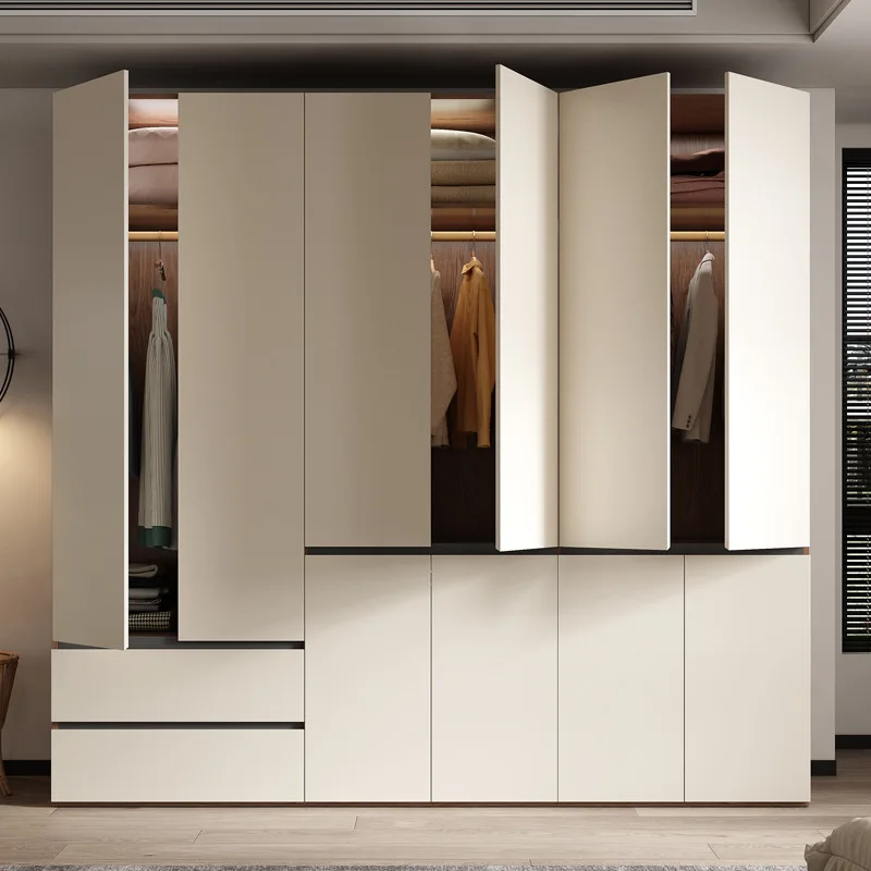 Wardrobe household flat door adult simple modern combination upper and lower drawer cabinet solid wood storage wardrobe