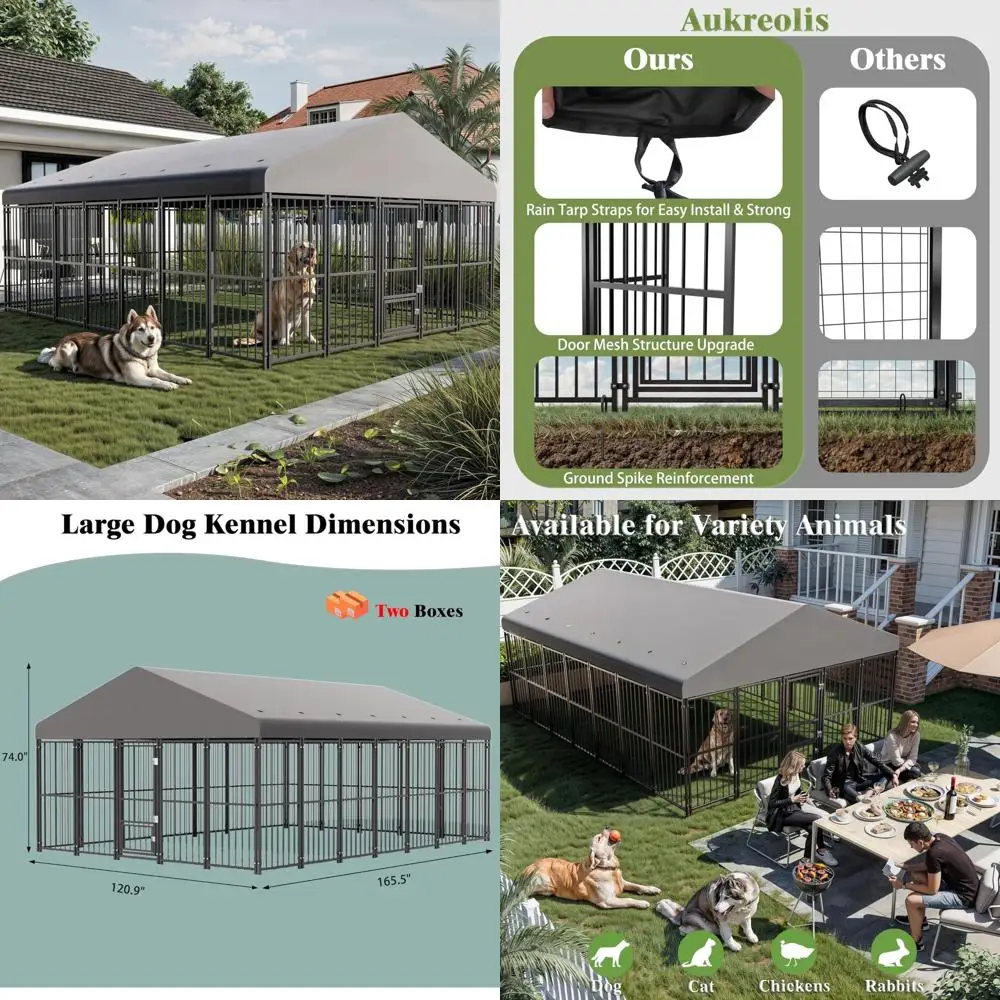 

Уличный вольер для собак повышенной прочности - 10x14 футов, закрытый, с крышей, дверцей для кормления и двойными замками для безопасности питомца
