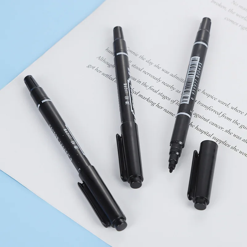 Aowa 120 Small Double Headed Marker Pen Thick And Thin Double Headed Black Oil Based Art Hook Line Pen No Smudging