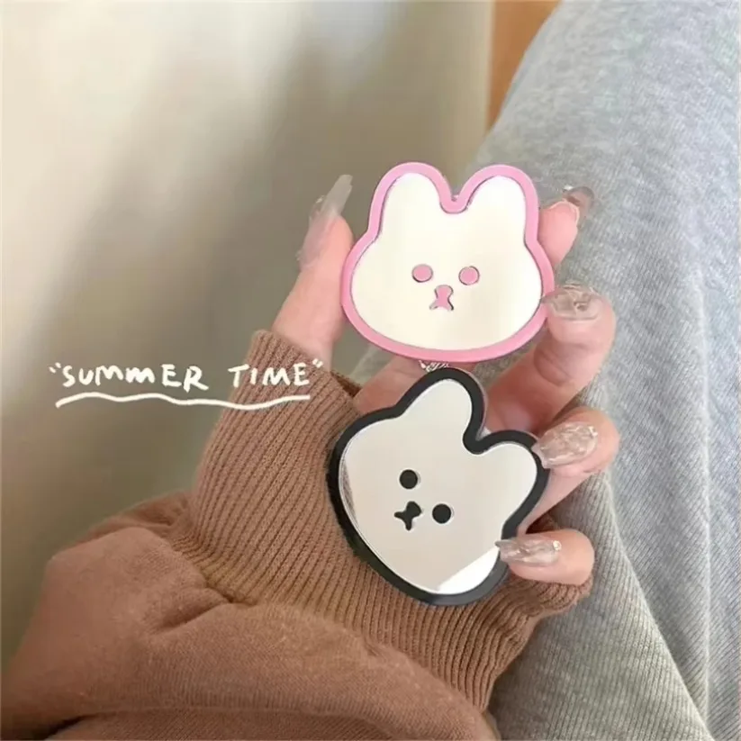 Ins กระต่ายน่ารักกระจกการ์ตูนมือถือที่วางโทรศัพท์แบบพกพาเดสก์ท็อป Lazy Stand สําหรับ iPhone Samsung พับสมาร์ทโฟน Mount