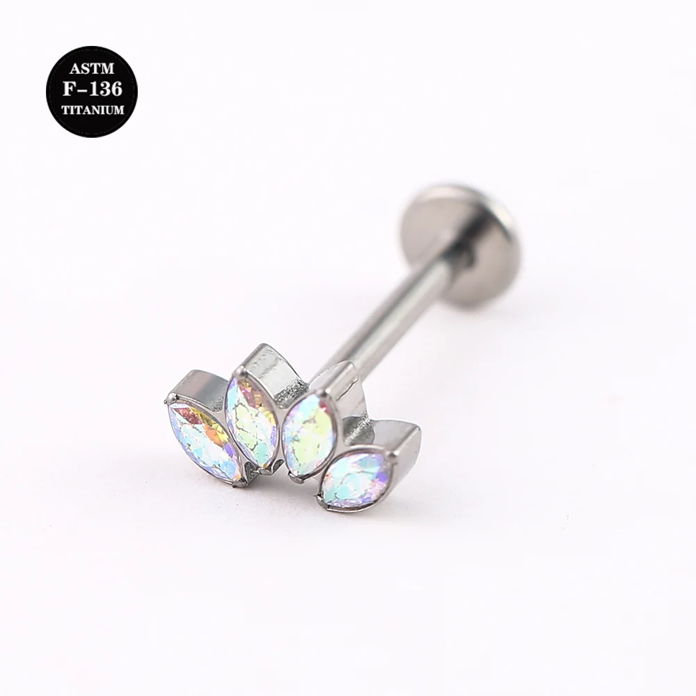 16G Titanium Labret Stud Flower Earring for Lip Helix Cartilage Daith Conch Earlobe Piercing Body Jewelry