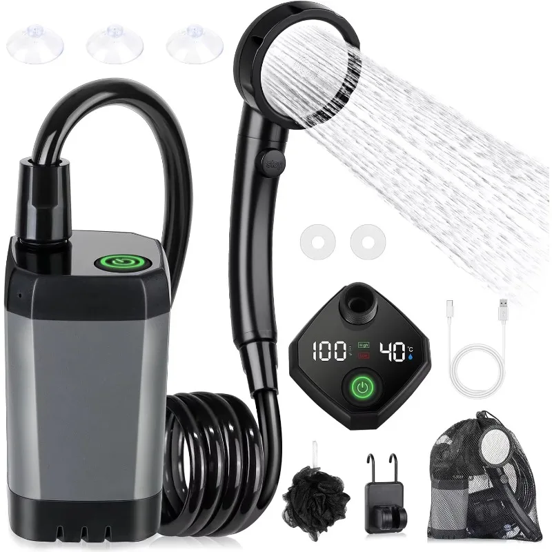 

Portable Camping Shower 6000mAh Rechargeable Battery With LED Display 4 Spray Modes IPX7 Waterproof For Outdoor Travel