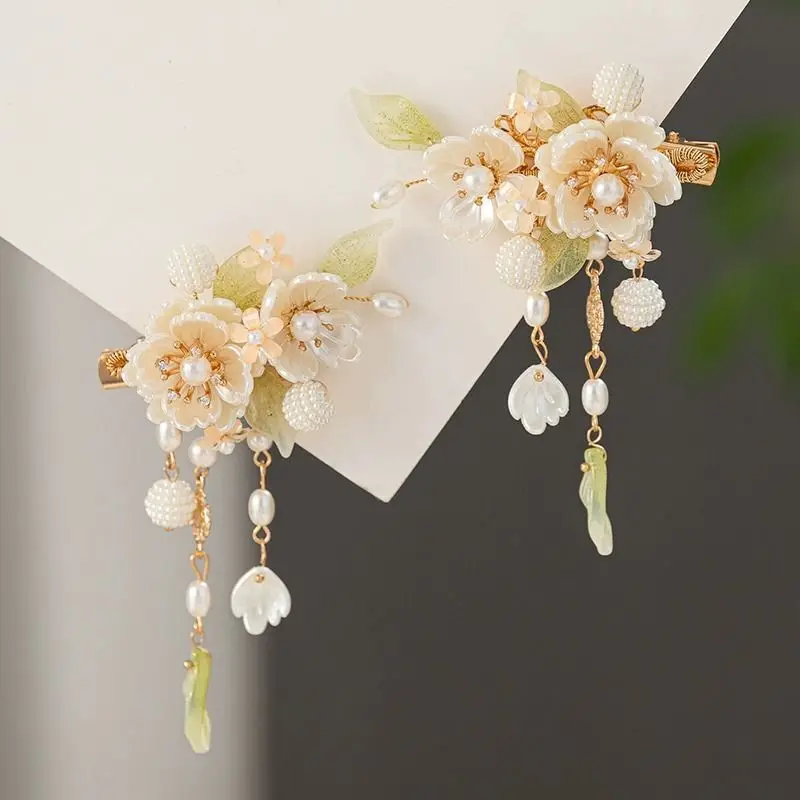 Vintage Chinese Rose Floral Hair Accessories Set Hanfu Cheongsam Pearl Hair Comb Hair Clips Pins For Women Cosplay Wedding