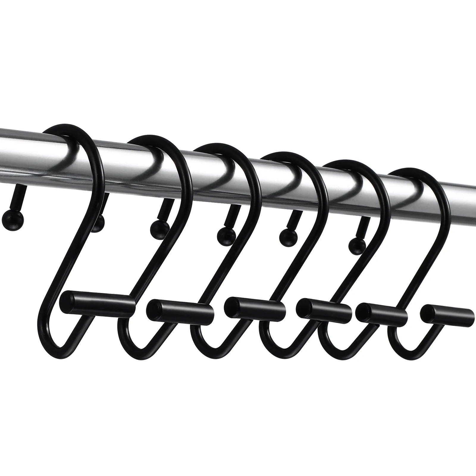 

12 Pcs S Hooks Black Shower Curtain Rings T Shape Easy Slide Quiet Bathroom DecorativeHooks Fits Standard Rods