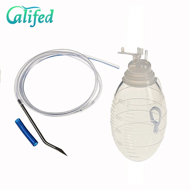 Sistema de drenaje de heridas de silicona estriado redondo califed con trocar, juego de drenaje de trauma estéril desechable para suministros médicos lCU