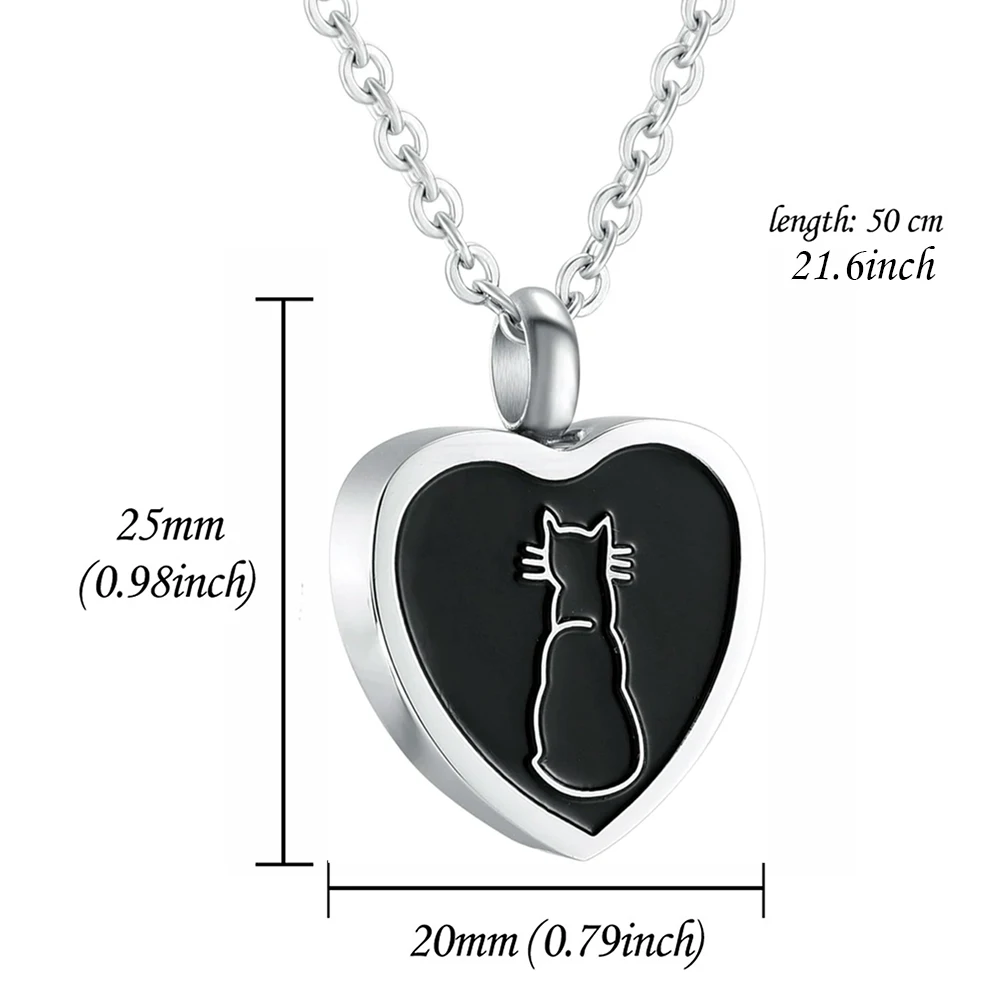 Cat Heart Stainless Steel Cremation Pendant Memorial Necklace Ashes Holder Urn Pet Funeral Keepsake Jewelry