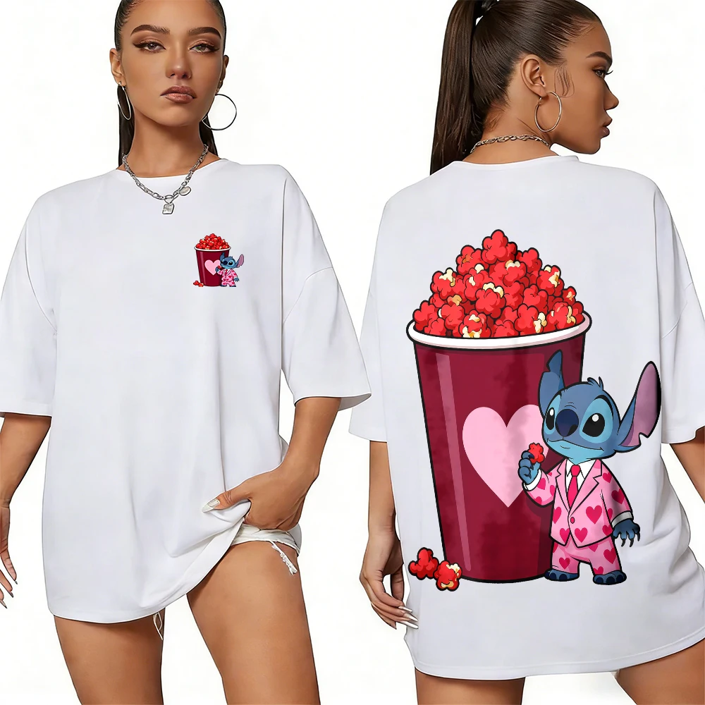 

Disney Summer Star Baby Valentine's Day Stevie Love Popcorn Bucket 100% Cotton Printed T-shirt Men's Casual Breathable Top