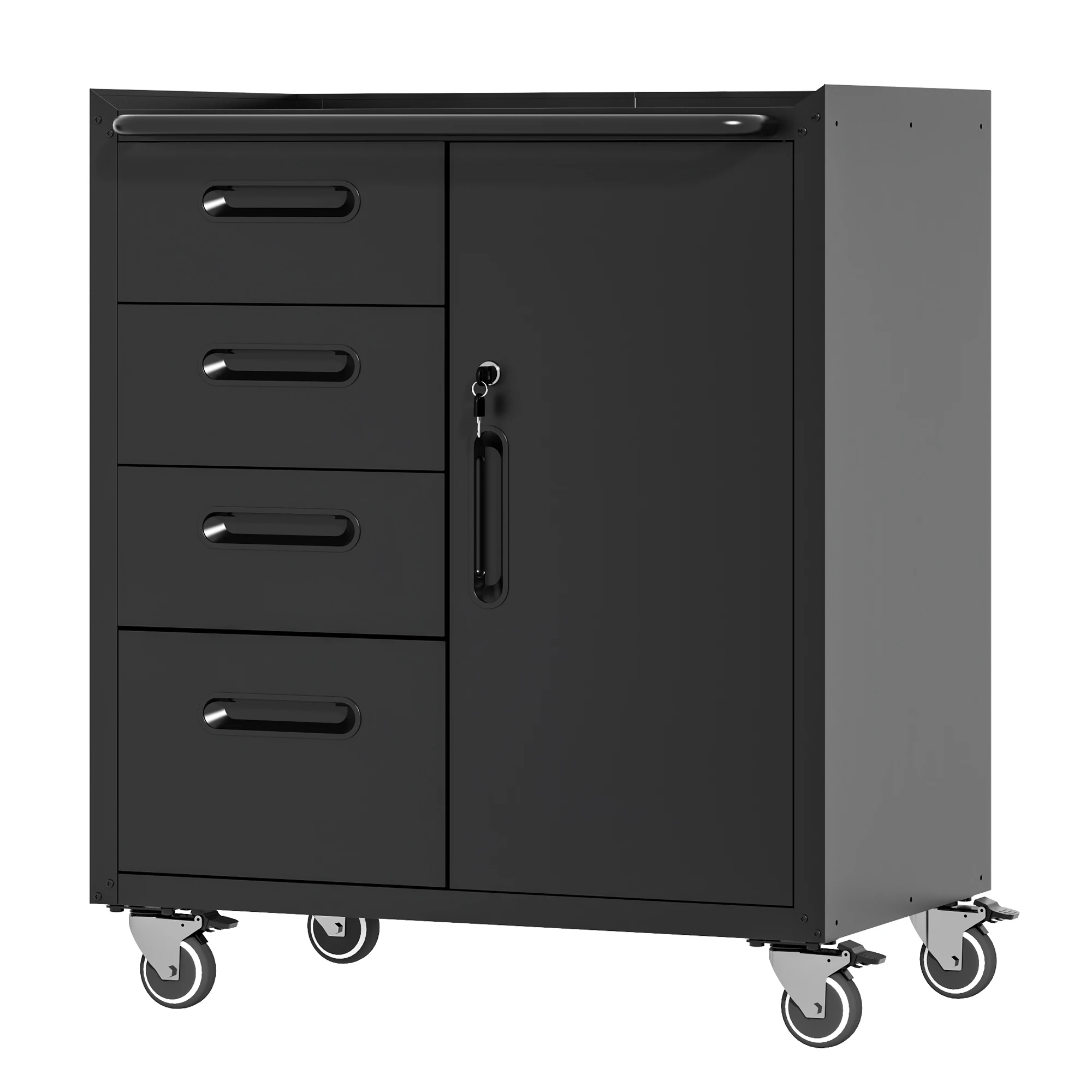 Robuster Werkzeugschrank aus Metall mit Rollen – 75 × 42 × 88 cm, schwarz/grau, für Garage, Büro und Haushalt.