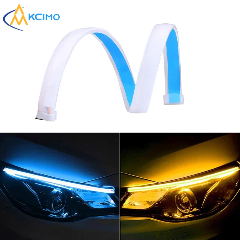 Lampu depan mobil, Daytime Running Light 12V LED DRL Strip fleksibel tahan air gaya mobil lampu aliran rem sein putih