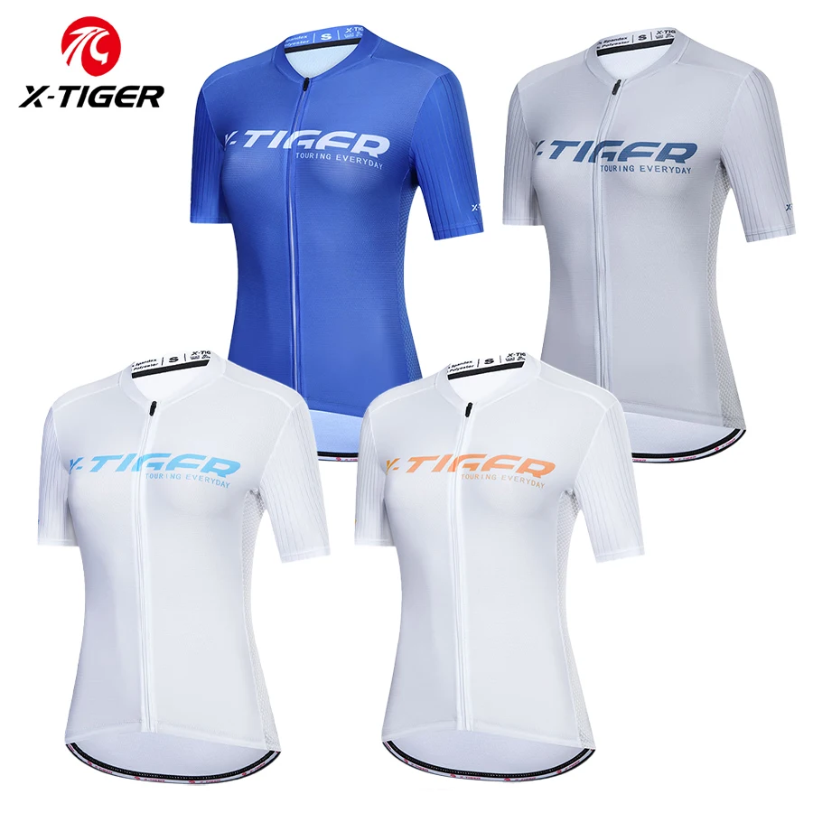 X-TIGER Women Cycling Jersey Slim Fit Bike Shirt Quick-Dry Breathable Reflective Ladies Biking Jersey Bicycle Shirt Simple Style