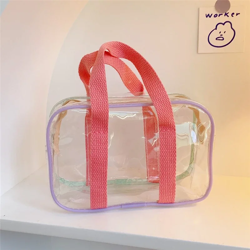 Korean Style Women Clear Summer Beach Bag Waterproof Large Travel Zipper Shoulder Female Washing Toiletry Handbag 1pc