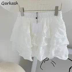 Mini White Skirts Women Ruffles Pure Designer Girlish Sweet Summer Chic Japanese Юбка Женская Kawaii Clothes High Waisted Casual