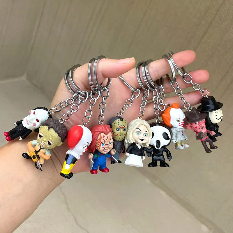 10pcs/set Horror Movie Characters Vendetta Chucky Freddy Jason Scary Saw Action Figures /Keychains Toys Collectible Ornament