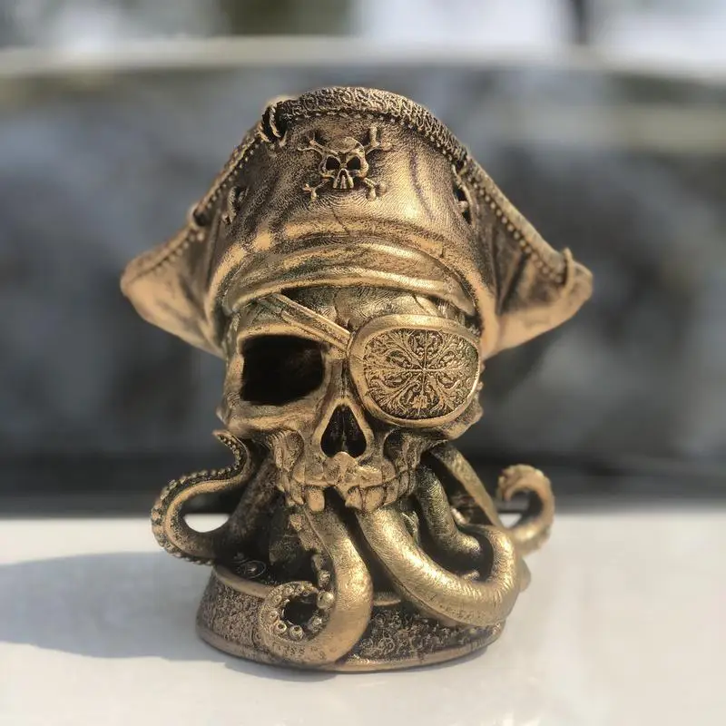 

Captain Octopus Skull Statue Gothic Spooky Figurine Skeleton Bones Cranium Decor Captain Octopus's Skull Pirate Skull Skeleton