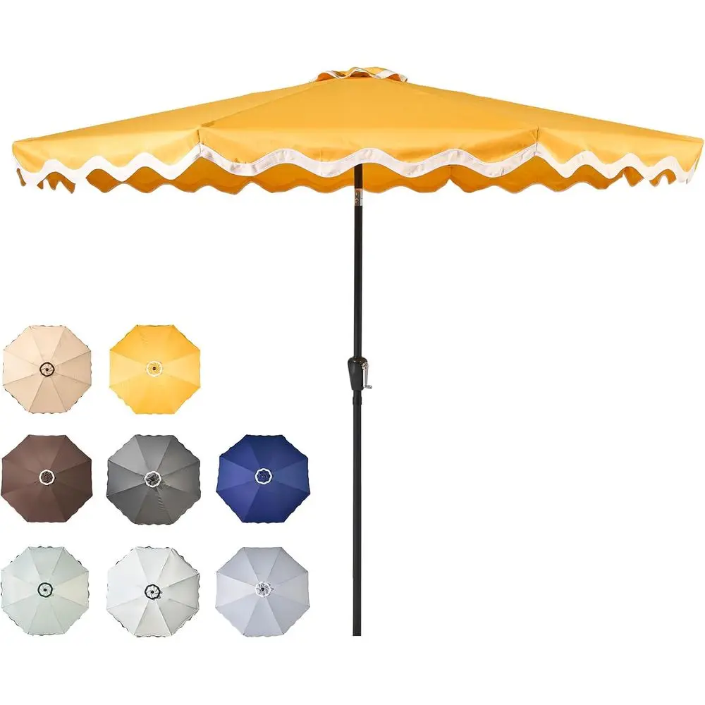 10ft Outdoor Patio Umbrella with Auto & Crank, Scalloped Edge, 8 Reinforced Ribs for Garden and Backyard Deck