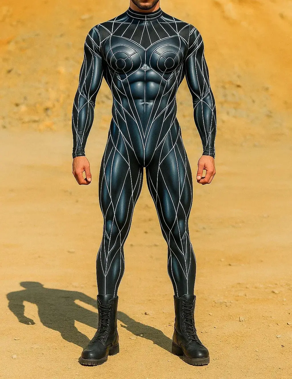 Herren Punk Muskel-Jumpsuit Rüstung Coole Bedruckte Cosplay-Kostüm Halloween-Aufführung Zentai-Anzug Karneval Bühnenoutfit 2026 – Detail 10