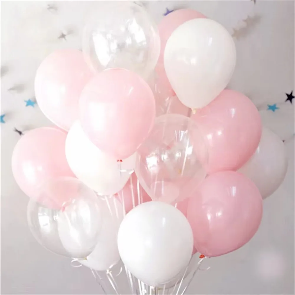 30pcs 10inch 2.2g Pink White Transparent Latex Helium Balloons Happy Birthday Party Supplies Baby Shower Wedding Decor Ballons