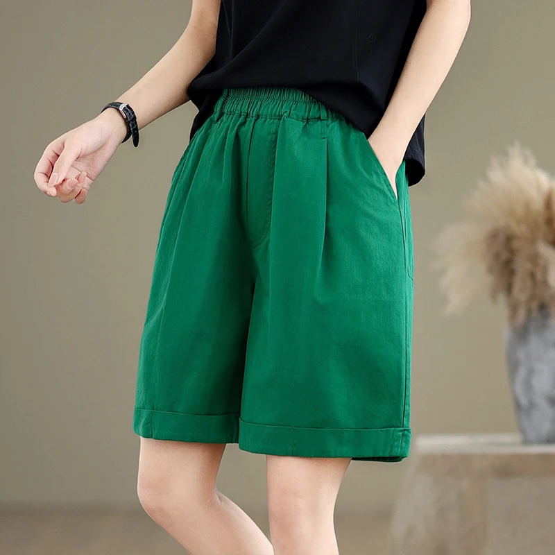 Summer New Sle Korean Waed Cotton orts Women Elastic Waist Simple Faion Five-Quarter Casual Pants Versatile