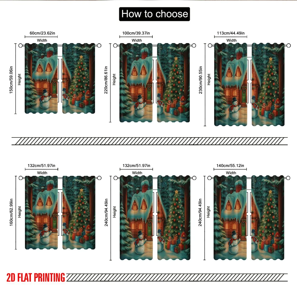 2 قطعة 2D الطباعة المسطحة عيد الميلاد سعيد حزب الستائر عيد الميلاد الثلج احتفالي منزل الرقمية المطبوعة البوليستر الستائر عيد ميلاد #3
