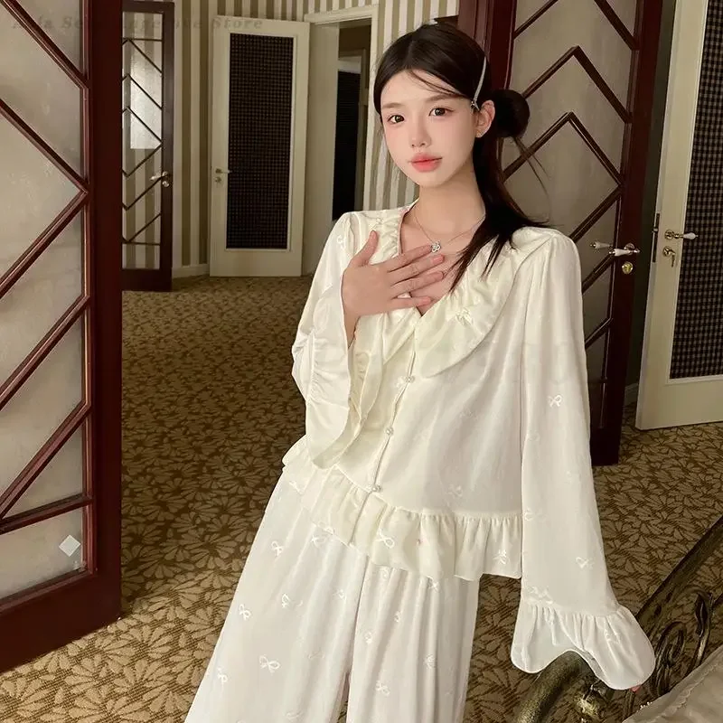 

Autumn New Velvet Long Sleeve Trouser Pijamas Suit Female 2PCS Pajamas Set Loungewear Casual Loose Home Wear Sweet Sleepwear