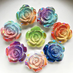 Ultra bright colored 36mm rose resin Rhinestone Flat Back Scrapbook diy Wedding Jewelry Gift Charm decorated flowers