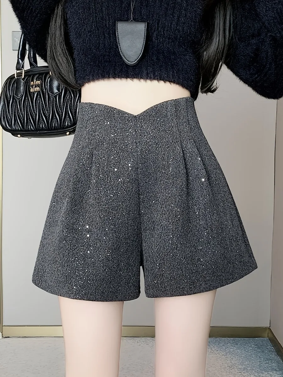 Women's Wide-leg Shorts Solid High-Waist Slim Fit Casual A-Line Shorts Y2k Fashion Korean Style Clothing Spring Autumn