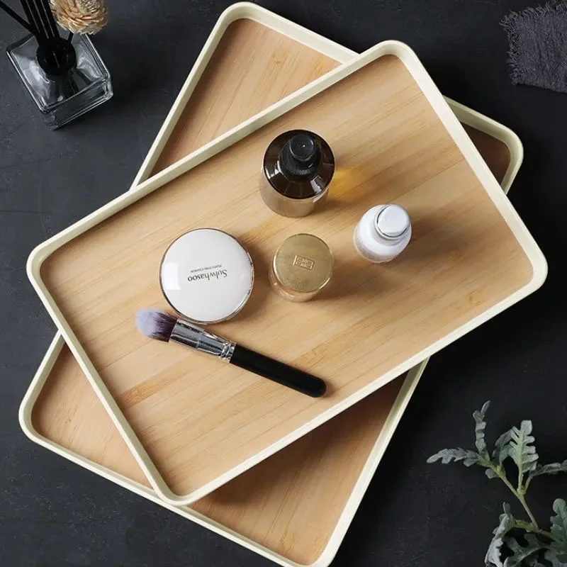 Bamboo Grain Tray Diamine Japanese Dinner Plate Imitation Bamboo Grain Tea Tray Plastic Storage Tray Thickened Anti-drop