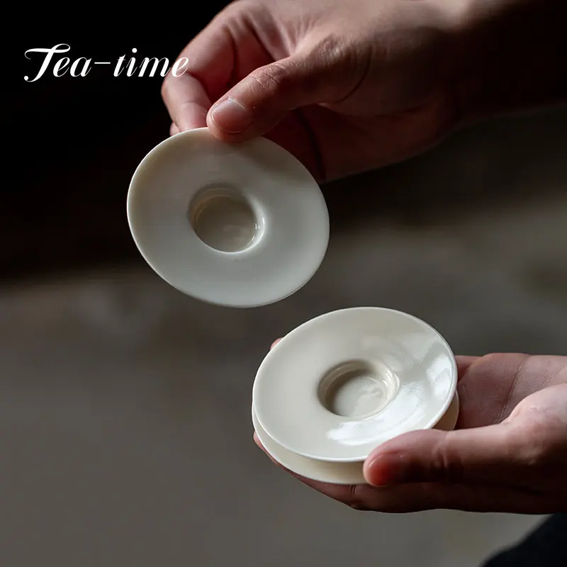 2PC/lot Apricot White Glaze Ceramic Tea Cup Round Coaster Cup Holder Insulated Coaster Kung Fu Tea Set Tea Ceremony Accessories