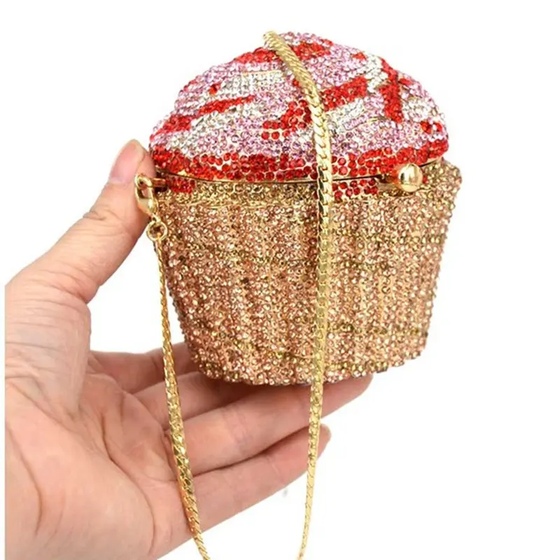 

Cupcake Ice Cream Full Diamond Bag Metal Diamond Dinner Banquet Handbag Women's Sac De Luxe Femme Luxury Evening Purse For Women