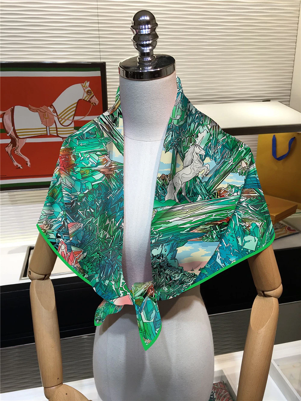 90cm Crystal Valley Horse Twill Silk Scarf Shawl Brand Square Scarf Women Hijab Luxury Bandana Fashion Neckerchief Head Scarf