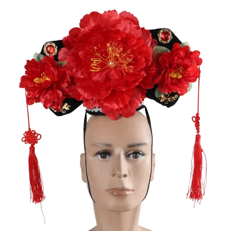 Chinese Qitou Headbands Stage Princess Headwear Hairbands Concubines Headdress Hair Hoop Eye-catching Flower Headpiece