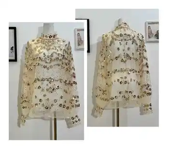 Módní flitrovaná halenka s dlouhým rukávem, univerzální velikost, 2024, vysoce kvalitní korálkový stojáček, košile s dlouhým rukávem a flitry 10 nejlepší prodej halenka s flitry - №5