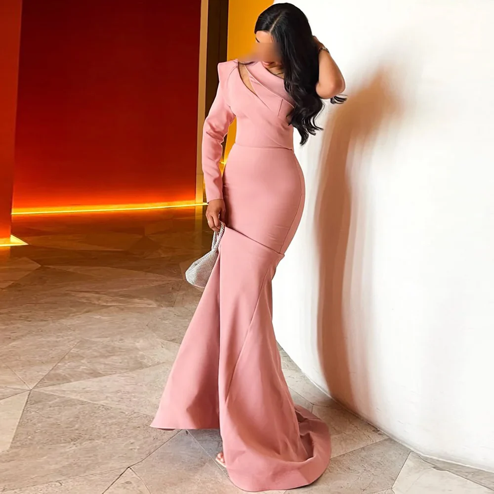 

Modern Long Evening Dresses Jersey Mermaid/Trumpet Valentine's Day Dress Pink One-shoulder Tiered Bespoke Occasion Gown 2025