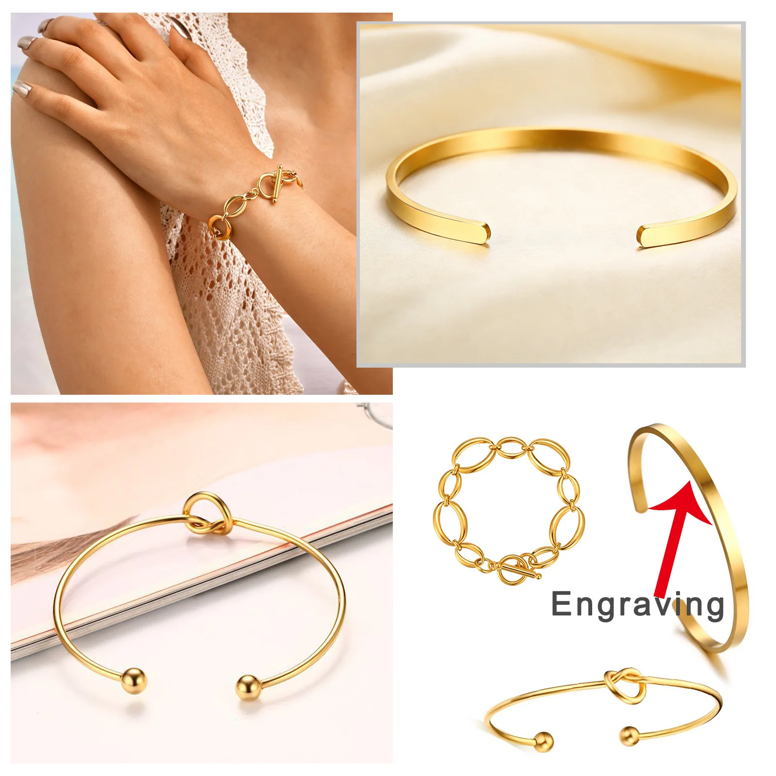 1/3PCS Exquisite Women's Bracelet, Customizable Engraving Available Beautiful Exquisite Stackable Jewelry For Personalized Outfi