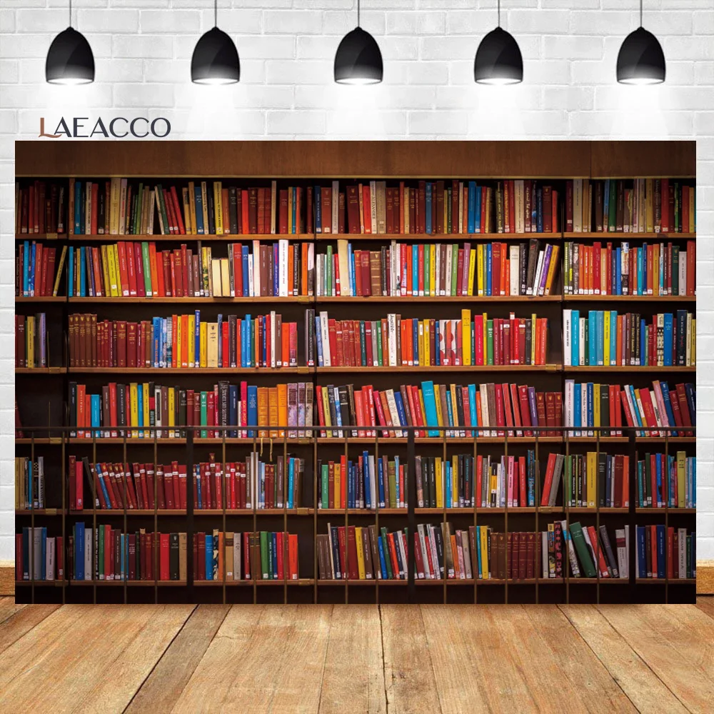 Laeacco Bookcase Photography Backdrop Vintage School Library Study Bookshelf Scene Kids Back to School Adult Portriat Background