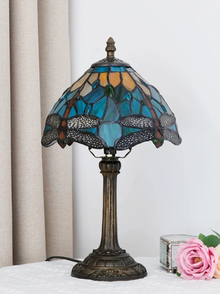 Lampa Stołowa 20 cm Witrażowa Lampka Nocna Czerwona Róża Lampka Biurkowa do Czytania Sypialnia Salon Domowe Biuro — 2