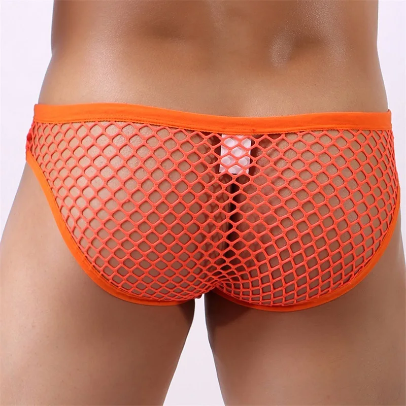 Men Large Mesh Breathable Briefs Gay Fashion Convex Pouch Panties Youth Low Waist Perspective Sexy Underwear Breathable Lingerie