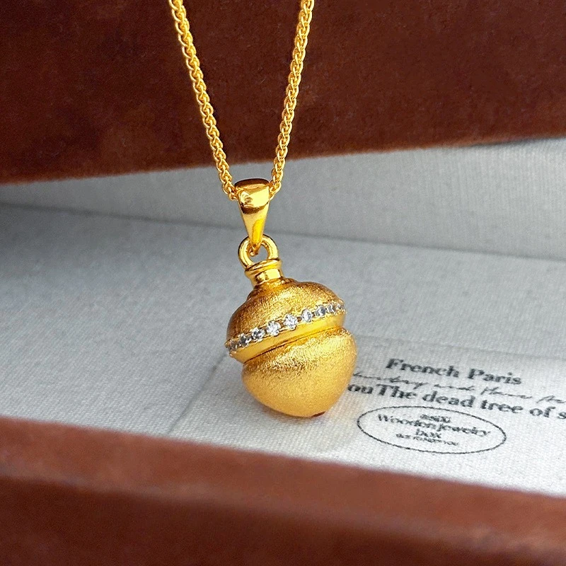 

Real 18kt Gold Color Zircon Pinecone Pendant for Men Women Girlfriend Necklaces Chain Wedding Engagement Party Fine Jewelry