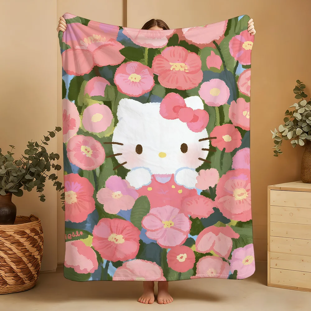 

H-Hello Blanket Throw Super Cosy Plush Flower Living Room Sofa Couch Childish SRO Birthday K-Kitty Pink Gifts