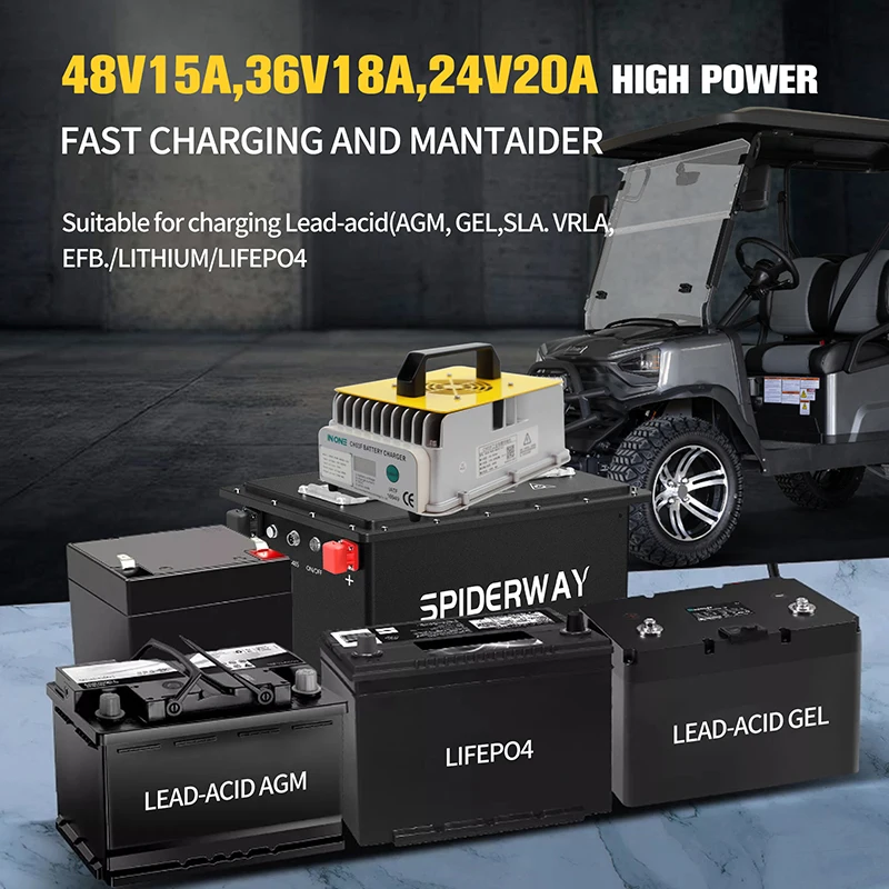 Caricabatterie intelligente 24V20A,36V18A,48V15A CA 0 3 F per batteria universale al piombo-acido e litio convertibile