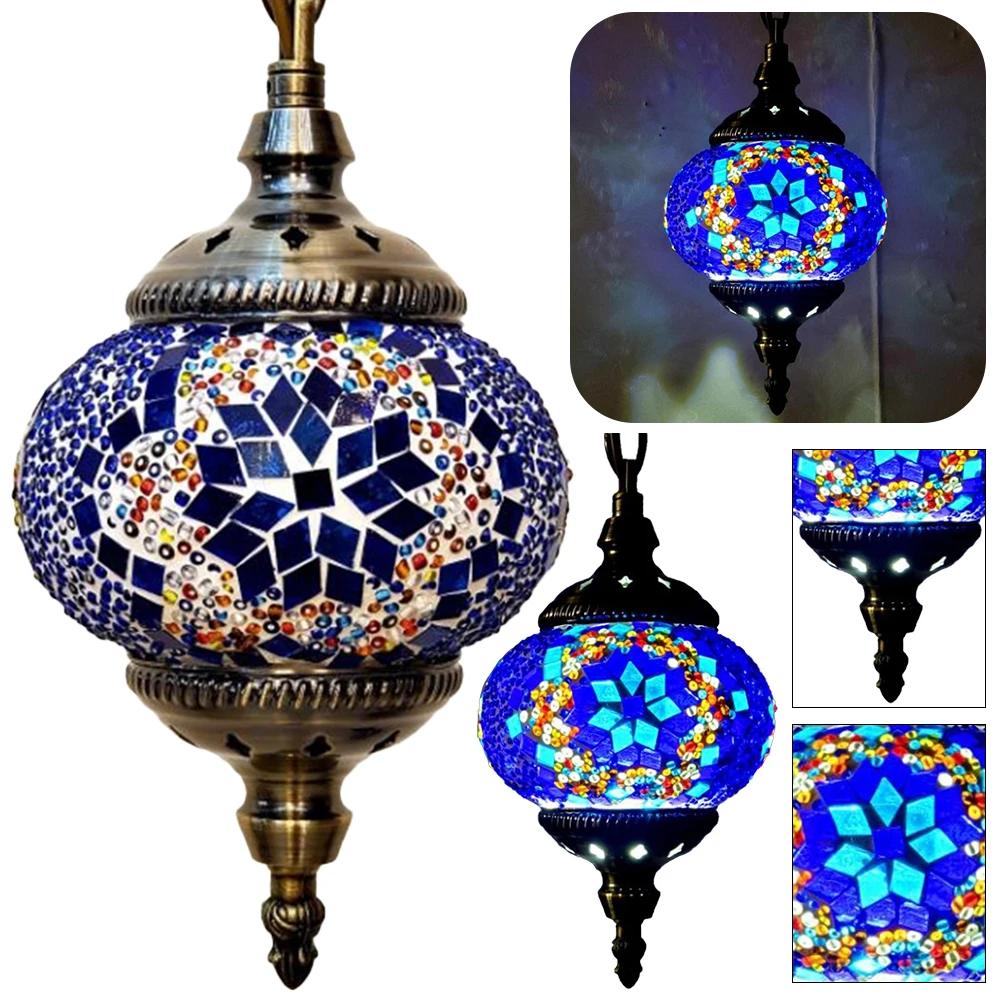 Mosaic Pendant Light Turkish Moroccan Mosaic Hanging Ceiling Lamp E27 Restaurant Club Single Head Chandelier for Bar Home Hotel