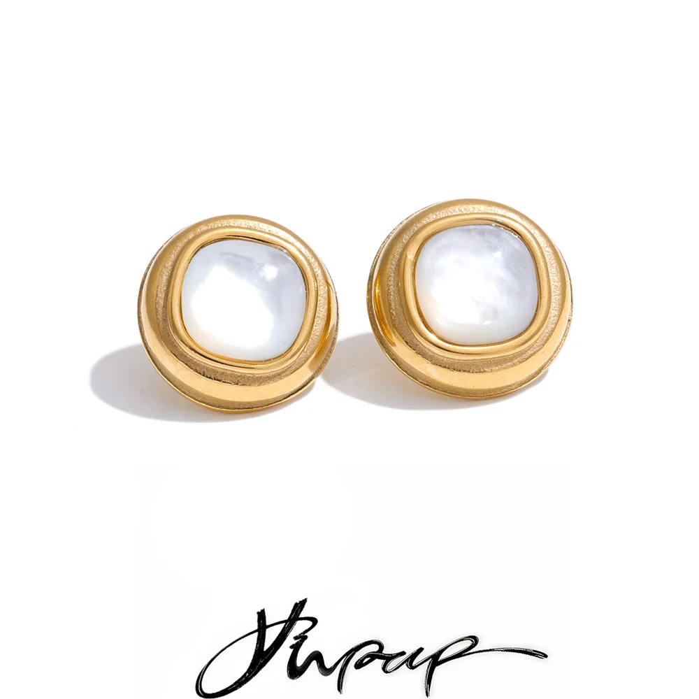 Yhpup 13*13mm Daily Stainless Steel Thicker Shell Round Stud Earrings Water Resistant Versatile Fashion Basic Jewelry Wholesale