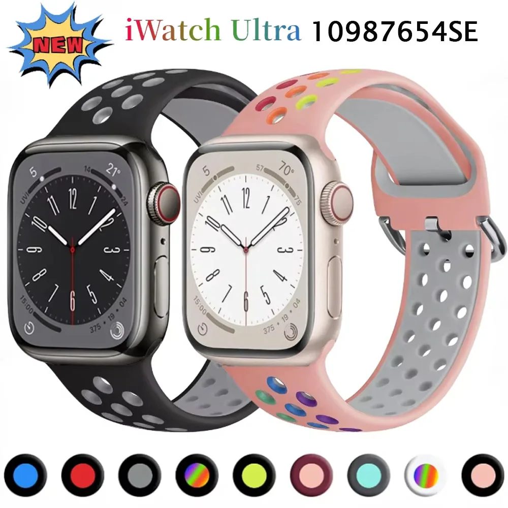 

Silicone Strap For Apple Watch Band 49mm 46mm 45mm 42mm 41mm breathable Bracelet Band iWatch Ultra/2 10 9 8 7 6 5 4 SE 44mm 40mm