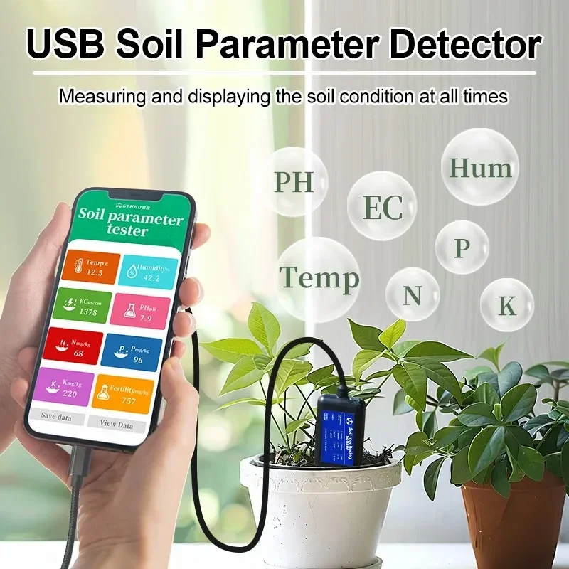 Factory portable USB type-c 8 in1 soil sensor free android app data read moisture soil npk meter sensor