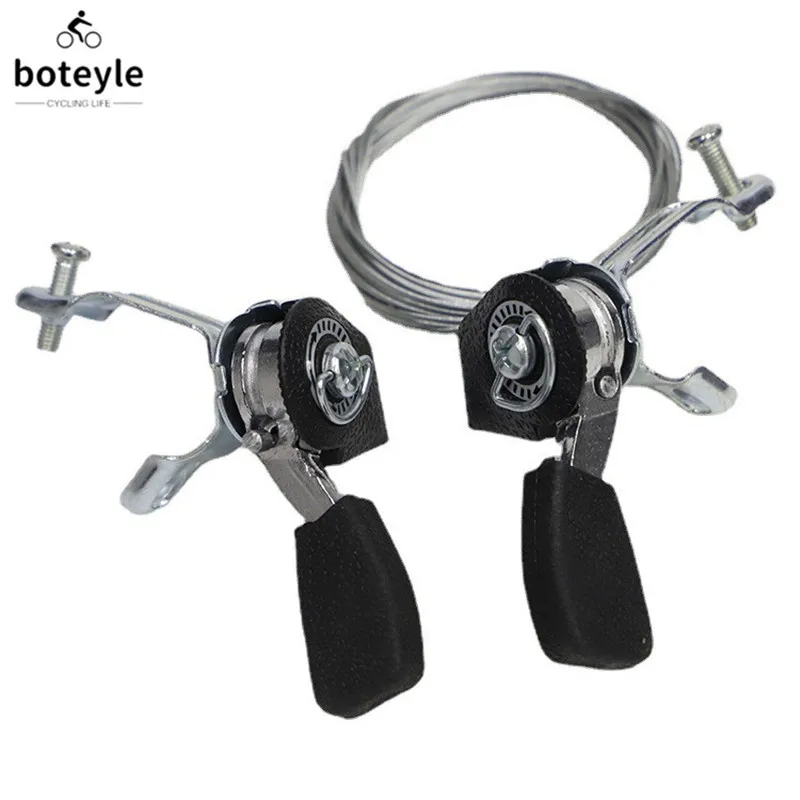 1 Pair 3x6/7 Speed MTB Bike Thumb Gear Shifter Top Mount Shifters with Inner Cable for 22.2mm Diameter Handlebar