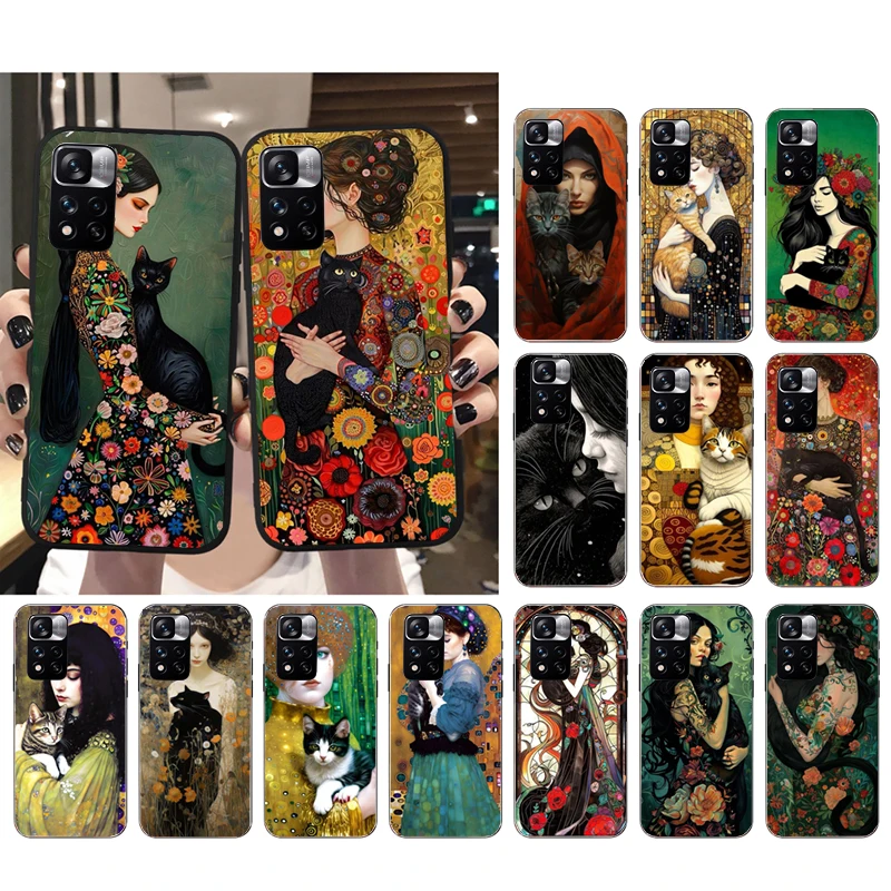 Woman and Cat Art Phone Case For Xiaomi Redmi note 13 12 Pro 11S 11 10 Pro 10S 12S Redmi 13 12 10 13C