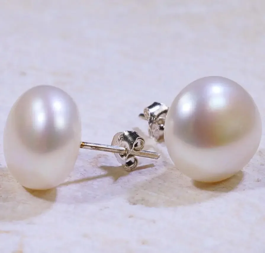 

Fashion jewelry Hot selling Beautiful 9-8mm White Natural Freshwater Pearls Silver Earrings -Bride jewelry