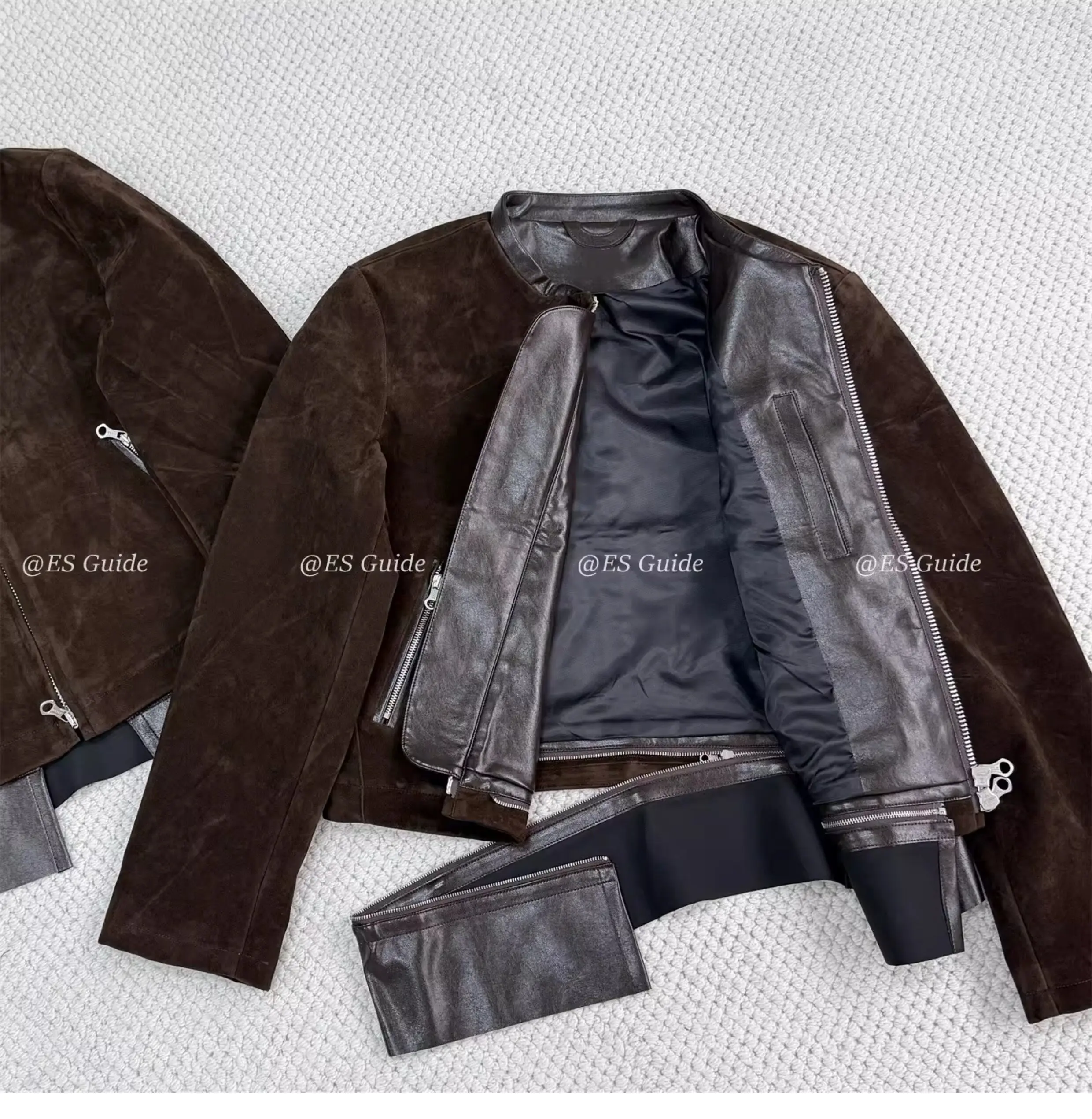 Our Legac Brown Suede Casual Loose Short Wide Hoop Removable Abraded Jacket